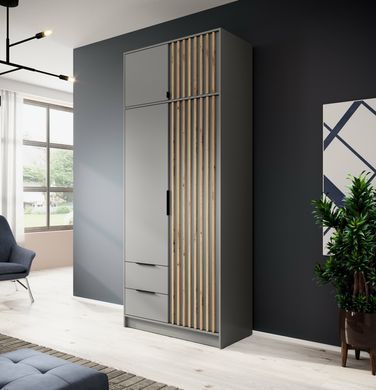 Антресоль надставка на шкаф Nelly 2D Серый/Дуб Артизан ламели Meble Piaski Nadstawka Nelly 2D_SZARY/LAMELA ARTISAN фото