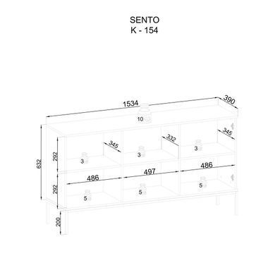Комод тридверний скляний з освітленням у вітальню Sento K154 1PKT LED Чорний/Дуб Вотан Meble Piaski SENTO_K154_CZARNY/DĄB WOTAN фото