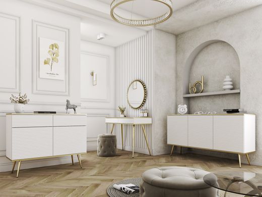 Комод дводверний ORO MDF Білий/Золотий каркас ORO_MDF_KSZ107_BIALY_ZLOTY фото
