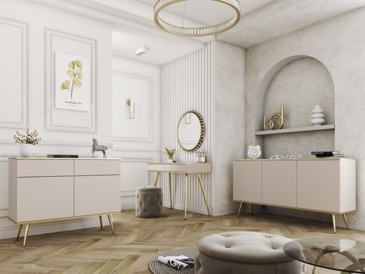 Комод тридверний у вітальню ORO K-160 Бежевий/Золотий каркас ORO_K160_BEZOWY_ZLOTY фото