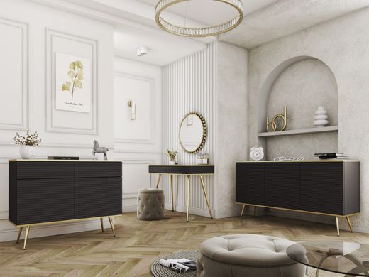 Комод тридверний ORO MDF Чорний/Золотий каркас ORO_MDF_K160_CZARNY_ZLOTY фото