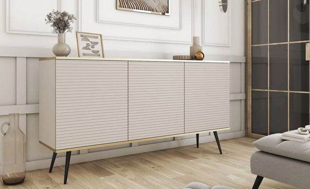 Комод тридверний ORO MDF Бежевий/Чорний каркас ORO_MDF_K160_BEZOWY_CZARNY фото