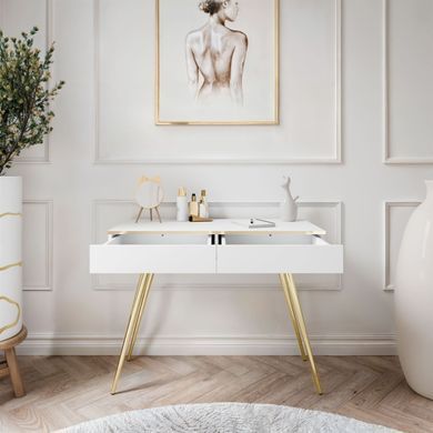 Туалетный столик с ящиком в спальню ORO T102 Белый / Золотой каркас ORO_T102_BIALY_ZLOTY фото