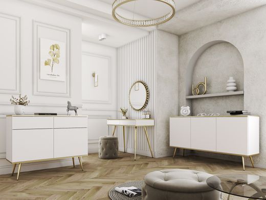 Комод двухдверный с ящиками в гостинную ORO KSZ107 Белый /Золотой каркас ORO_KSZ107_BIALY_ZLOTY фото