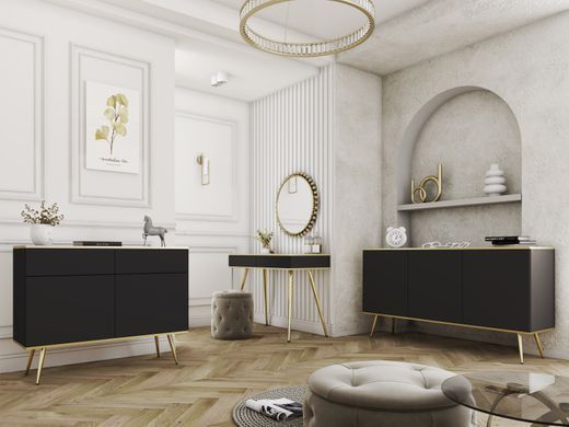 Комод трехдверный в гостинную ORO K-160 Черный/Золотой каркас ORO_K160_CZARNY_ZLOTY фото