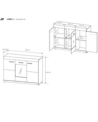 Комод-вbтрина с дверьми в гостинную LINK Дуб Сонома Meble Laski LINK_E KOMODA 120 3D фото